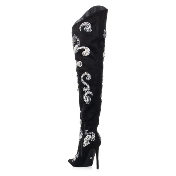 AZALEA WANG EMMETT BEADED EMBELLISHED THIGH HIGH WESTERN BOOT IN BLACK - Picture 4 of 4